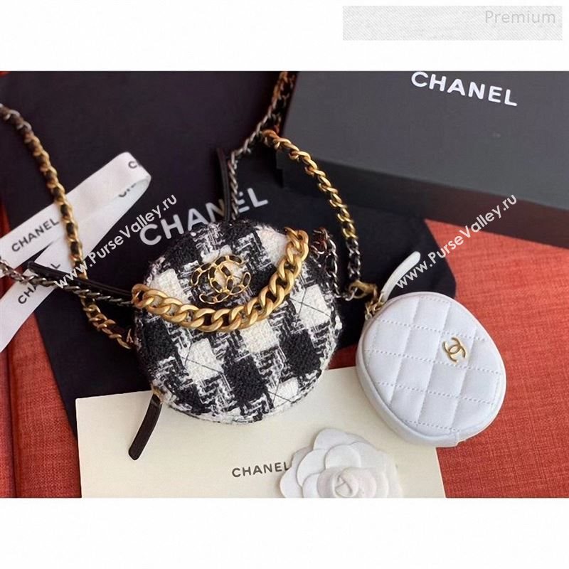 Chanel 19 Tweed Clutch with Chain &amp; Coin Purse AP0986 White/Black 01 2019 (XING-9122434)