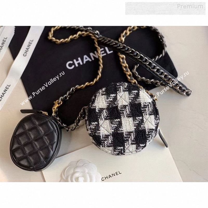 Chanel 19 Tweed Clutch with Chain &amp; Coin Purse AP0986 Black/White 02 2019 (XING-9122435)