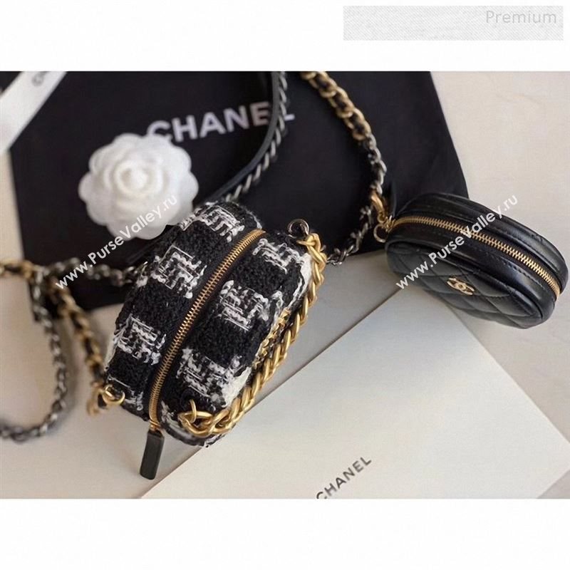 Chanel 19 Tweed Clutch with Chain &amp; Coin Purse AP0986 Black/White 02 2019 (XING-9122435)
