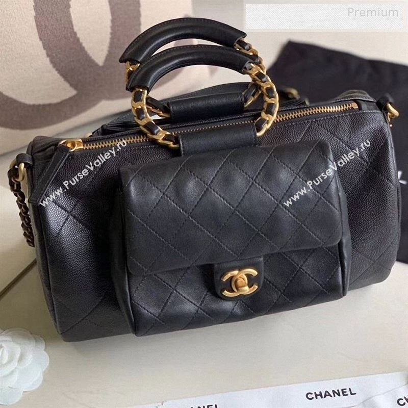 Chanel Quilted Grained Calfskin and Lambskin Large Bowling Bag AS1360 Black 2020 (XING-9122433)