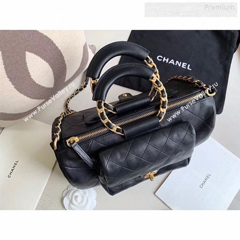 Chanel Quilted Grained Calfskin and Lambskin Large Bowling Bag AS1360 Black 2020 (XING-9122433)