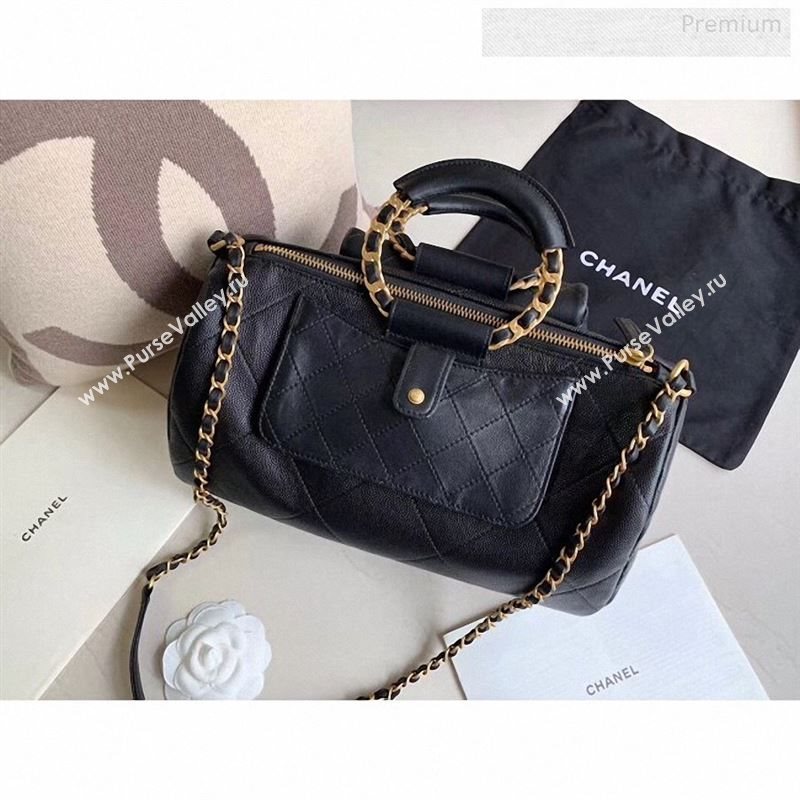 Chanel Quilted Grained Calfskin and Lambskin Large Bowling Bag AS1360 Black 2020 (XING-9122433)