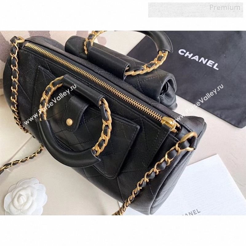 Chanel Quilted Grained Calfskin and Lambskin Large Bowling Bag AS1360 Black 2020 (XING-9122433)