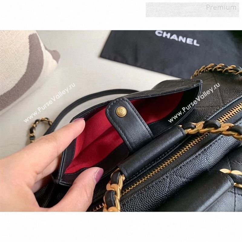 Chanel Quilted Grained Calfskin and Lambskin Large Bowling Bag AS1360 Black 2020 (XING-9122433)