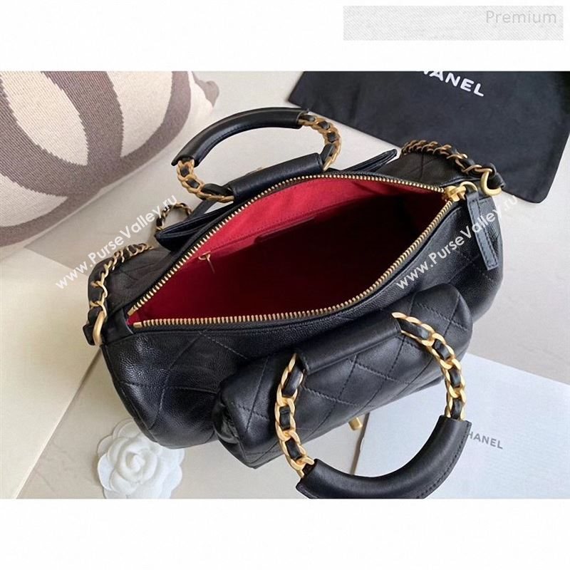 Chanel Quilted Grained Calfskin and Lambskin Large Bowling Bag AS1360 Black 2020 (XING-9122433)