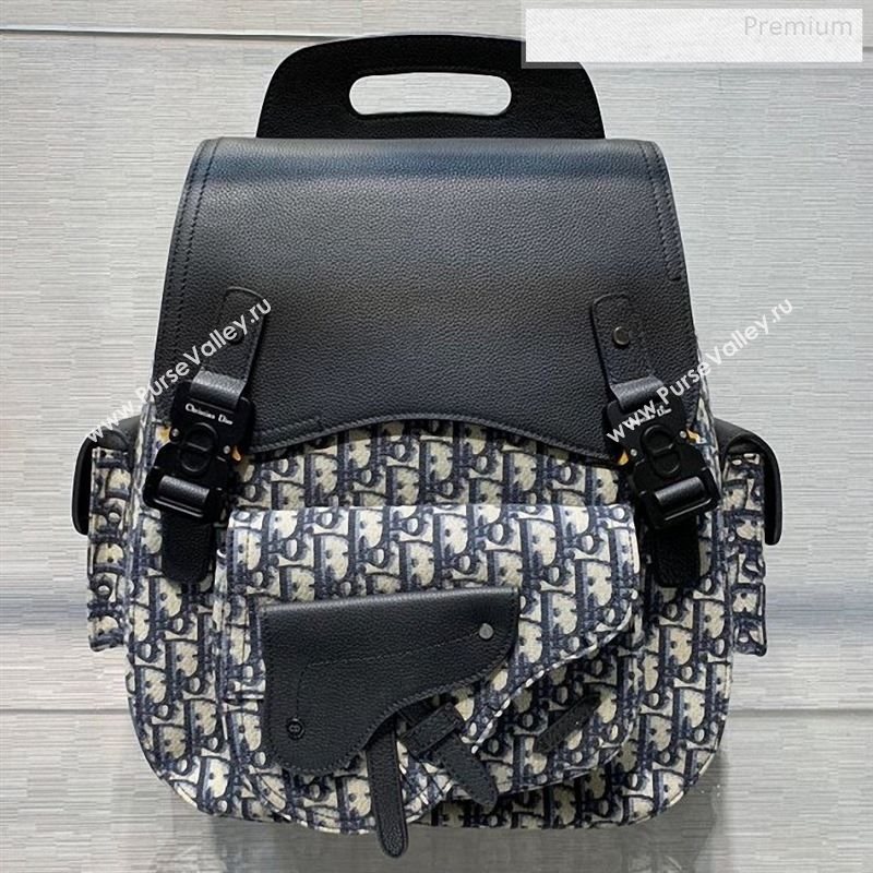 Dior Homme Mens Blue Oblique Canvas Large Saddle Backpack 2020 (XXG-9122502)