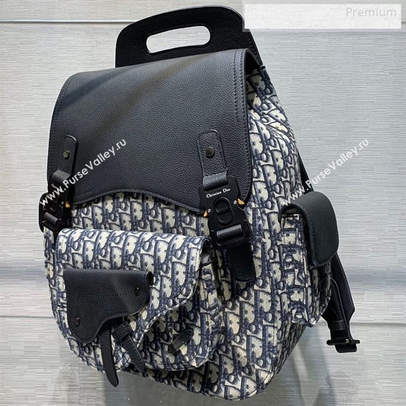 Dior Homme Mens Blue Oblique Canvas Large Saddle Backpack 2020 (XXG-9122502)