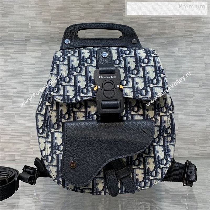 Dior Homme Mens Blue Oblique Canvas Mini Saddle Backpack 2020 (XXG-9122501)