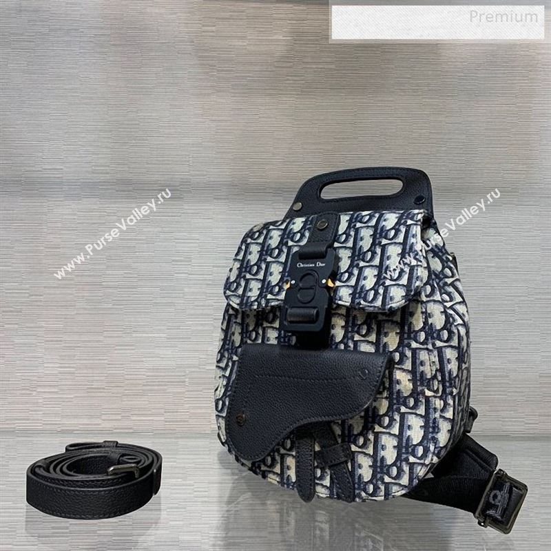 Dior Homme Mens Blue Oblique Canvas Mini Saddle Backpack 2020 (XXG-9122501)