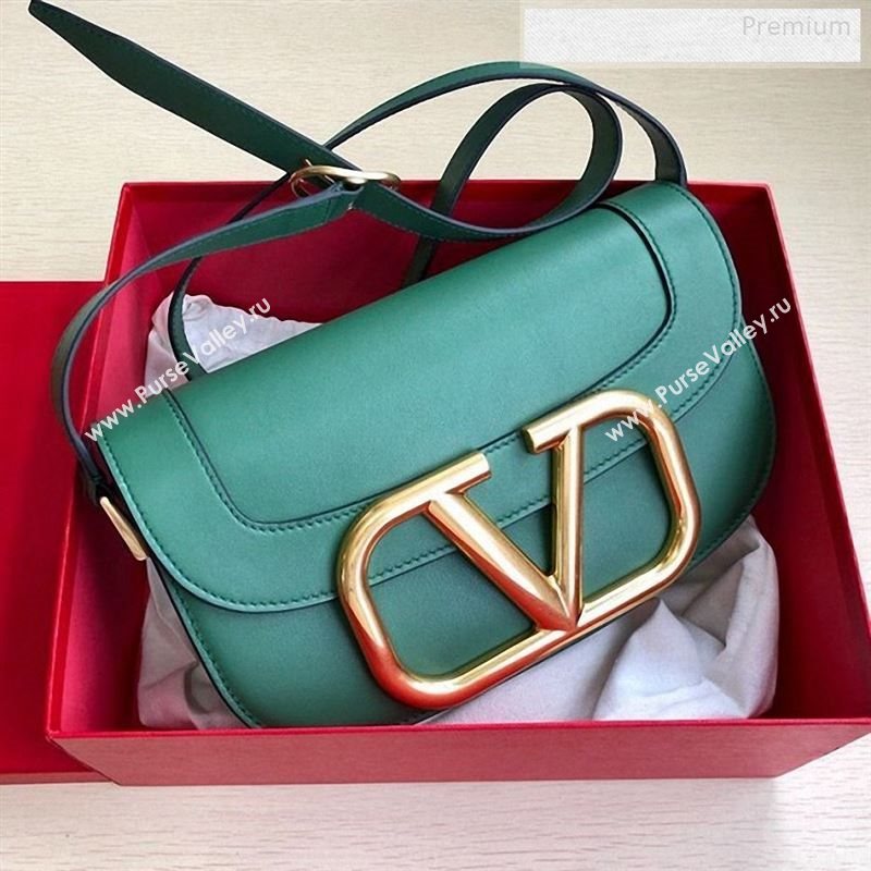 Valentino Supervee Calfskin Maxi-Logo Crossbody Bag 1011L Green/Gold 2020 (JD-9122503)