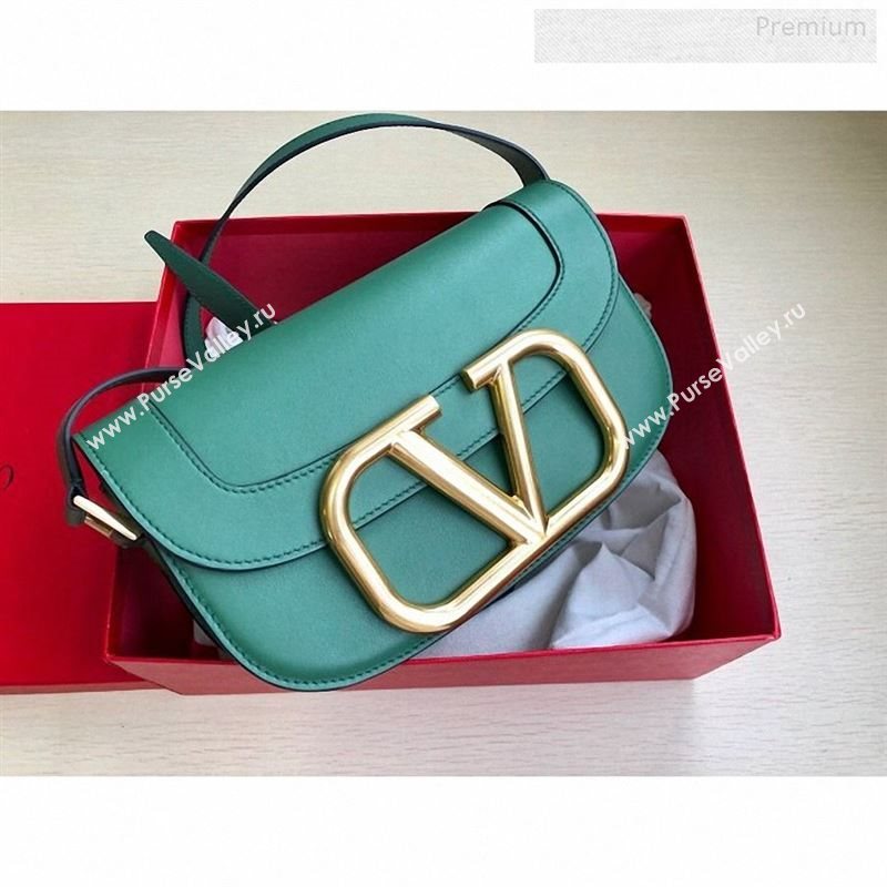 Valentino Supervee Calfskin Maxi-Logo Crossbody Bag 1011L Green/Gold 2020 (JD-9122503)