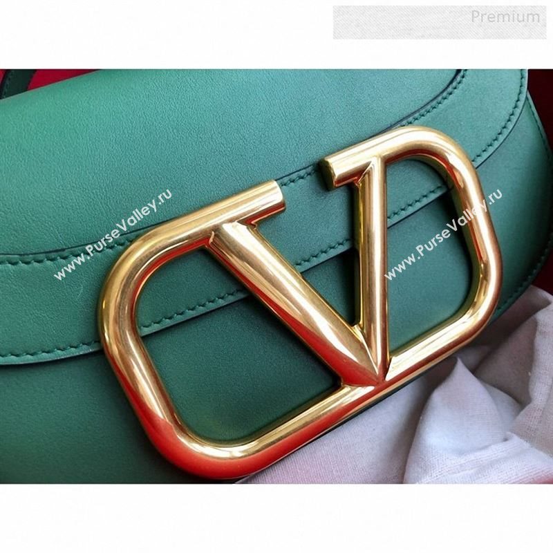 Valentino Supervee Calfskin Maxi-Logo Crossbody Bag 1011L Green/Gold 2020 (JD-9122503)