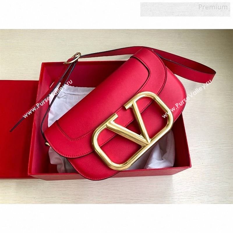 Valentino Supervee Calfskin Maxi-Logo Crossbody Bag 1011L Red/Gold 2020 (JD-9122502)