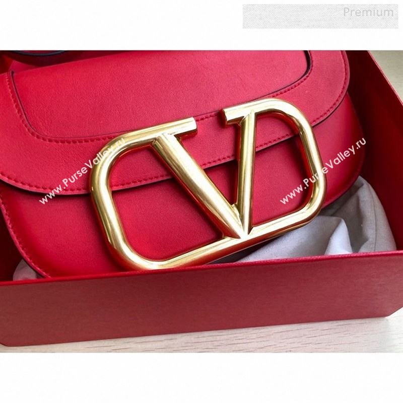 Valentino Supervee Calfskin Maxi-Logo Crossbody Bag 1011L Red/Gold 2020 (JD-9122502)