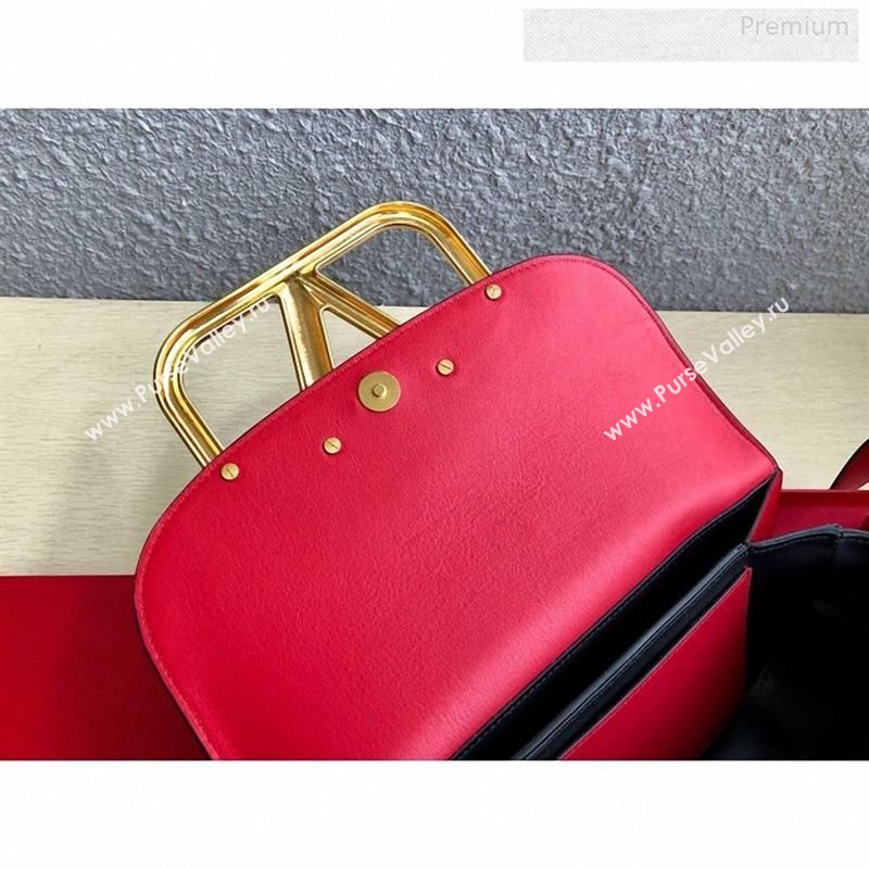 Valentino Supervee Calfskin Maxi-Logo Crossbody Bag 1011L Red/Gold 2020 (JD-9122502)