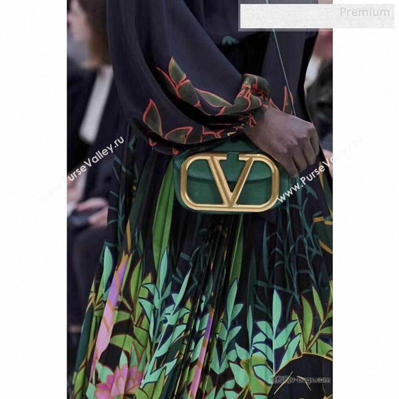 Valentino Supervee Calfskin Maxi-Logo Crossbody Bag 1011L Green/Gold 2020 (JD-9122503)