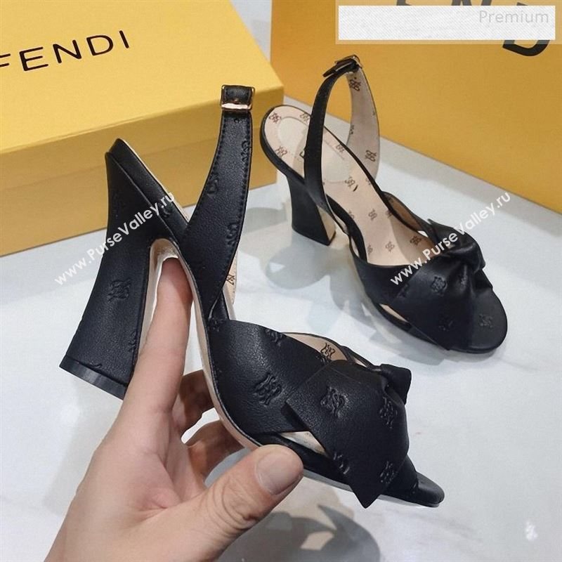 Fendi FFreedom All-Over FF Bow Slingback Heel Sandals Black 2020 (DLY-9122608)