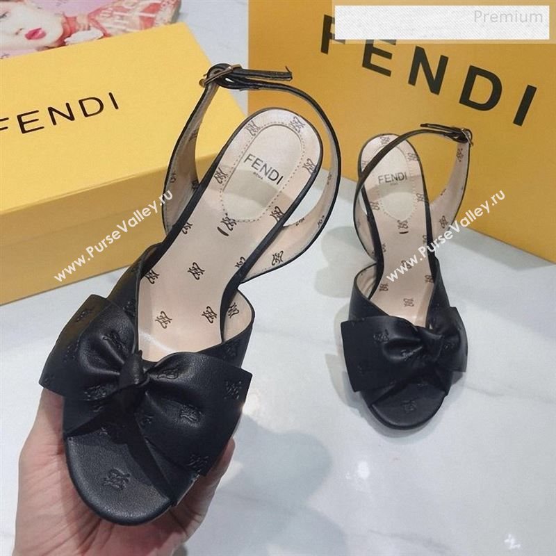 Fendi FFreedom All-Over FF Bow Slingback Heel Sandals Black 2020 (DLY-9122608)
