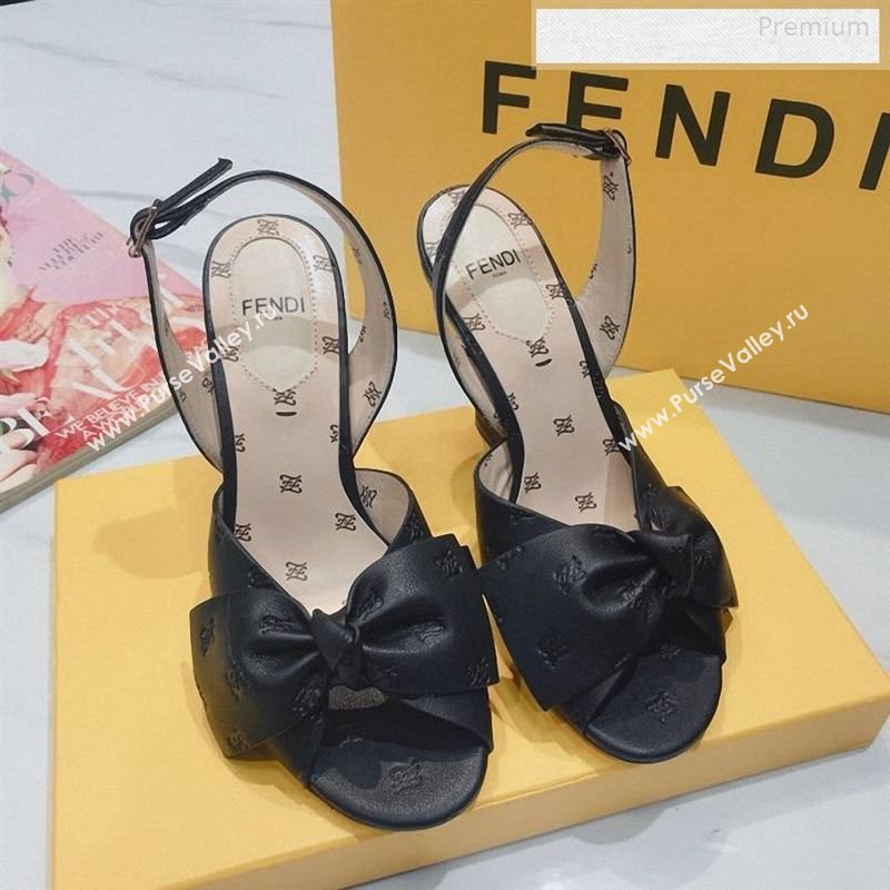 Fendi FFreedom All-Over FF Bow Slingback Heel Sandals Black 2020 (DLY-9122608)