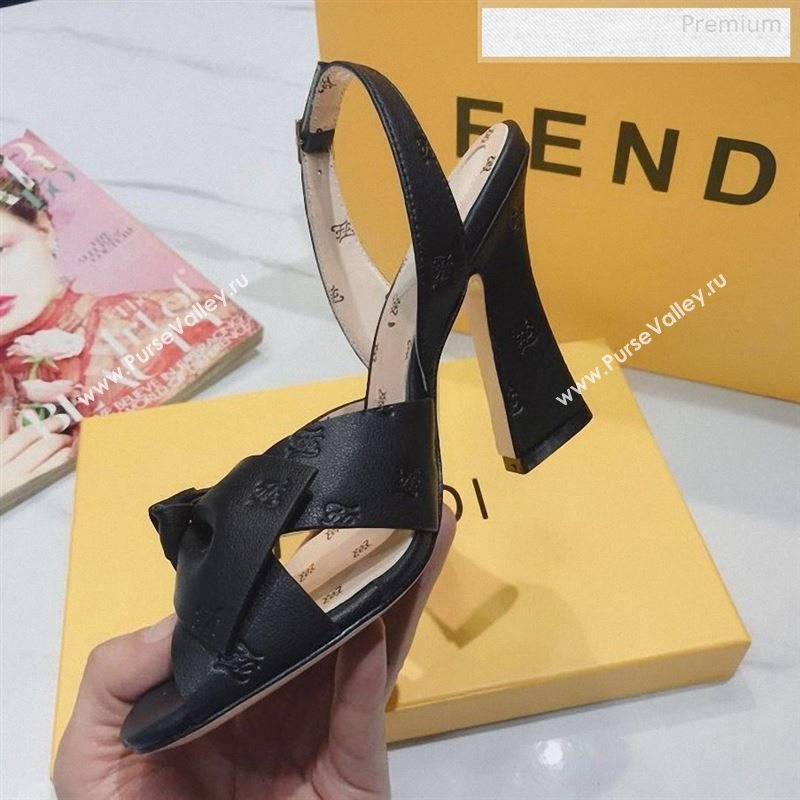 Fendi FFreedom All-Over FF Bow Slingback Heel Sandals Black 2020 (DLY-9122608)