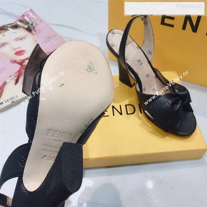 Fendi FFreedom All-Over FF Bow Slingback Heel Sandals Black 2020 (DLY-9122608)