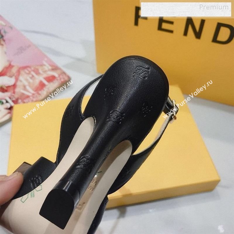 Fendi FFreedom All-Over FF Bow Slingback Heel Sandals Black 2020 (DLY-9122608)