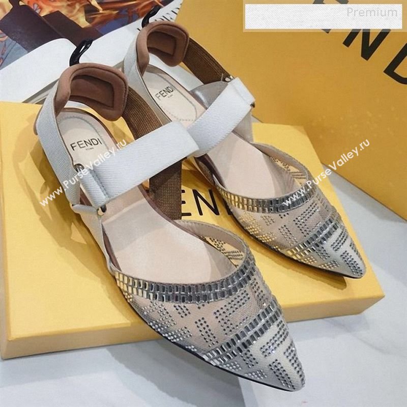 Fendi Colibrì Crystal Mesh Slingback Flat Shoe White/Beige 2020 (DLY-9122613)