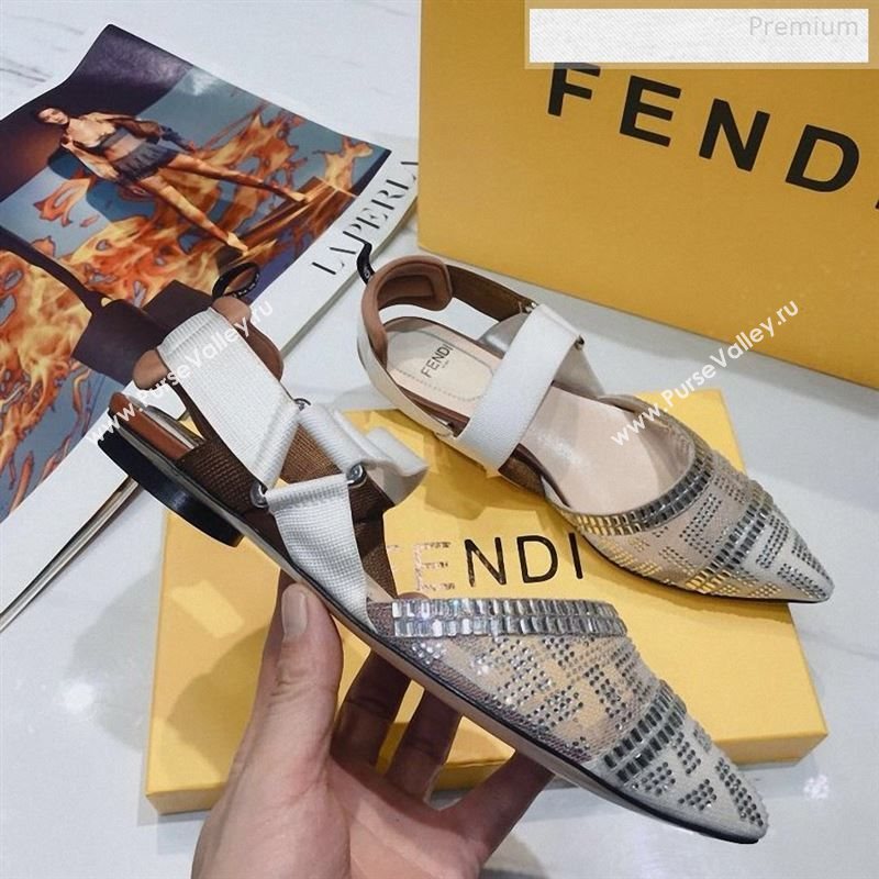 Fendi Colibrì Crystal Mesh Slingback Flat Shoe White/Beige 2020 (DLY-9122613)