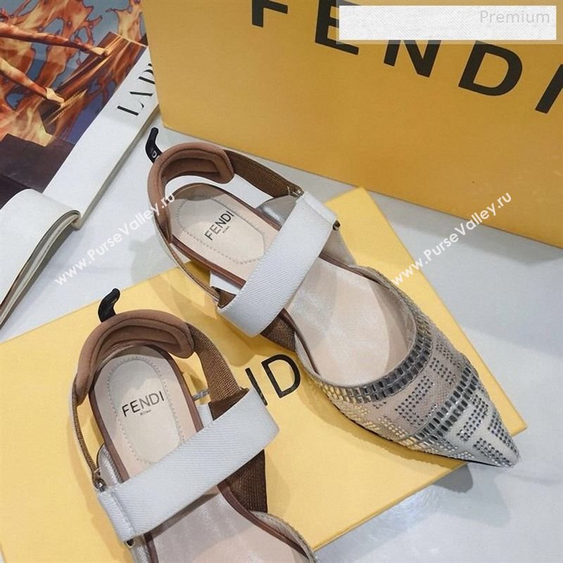 Fendi Colibrì Crystal Mesh Slingback Flat Shoe White/Beige 2020 (DLY-9122613)