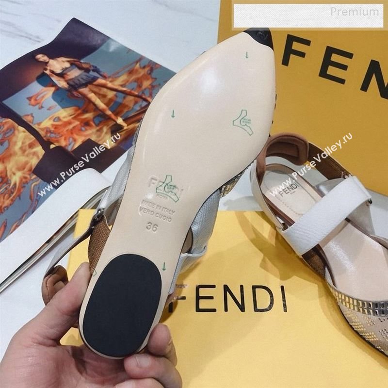 Fendi Colibrì Crystal Mesh Slingback Flat Shoe White/Beige 2020 (DLY-9122613)