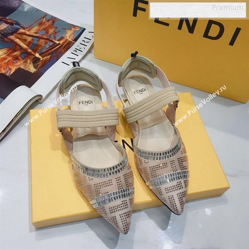 Fendi Colibrì Crystal Mesh Slingback Flat Shoe Nude 2020 (DLY-9122614)