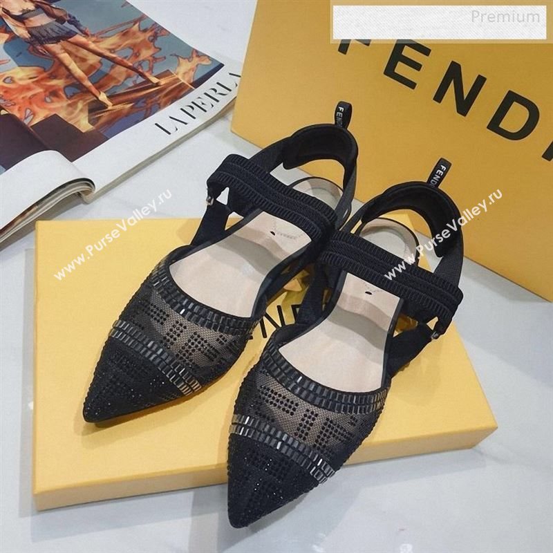 Fendi Colibrì Crystal Mesh Slingback Flat Shoe Black 2020 (DLY-9122615)