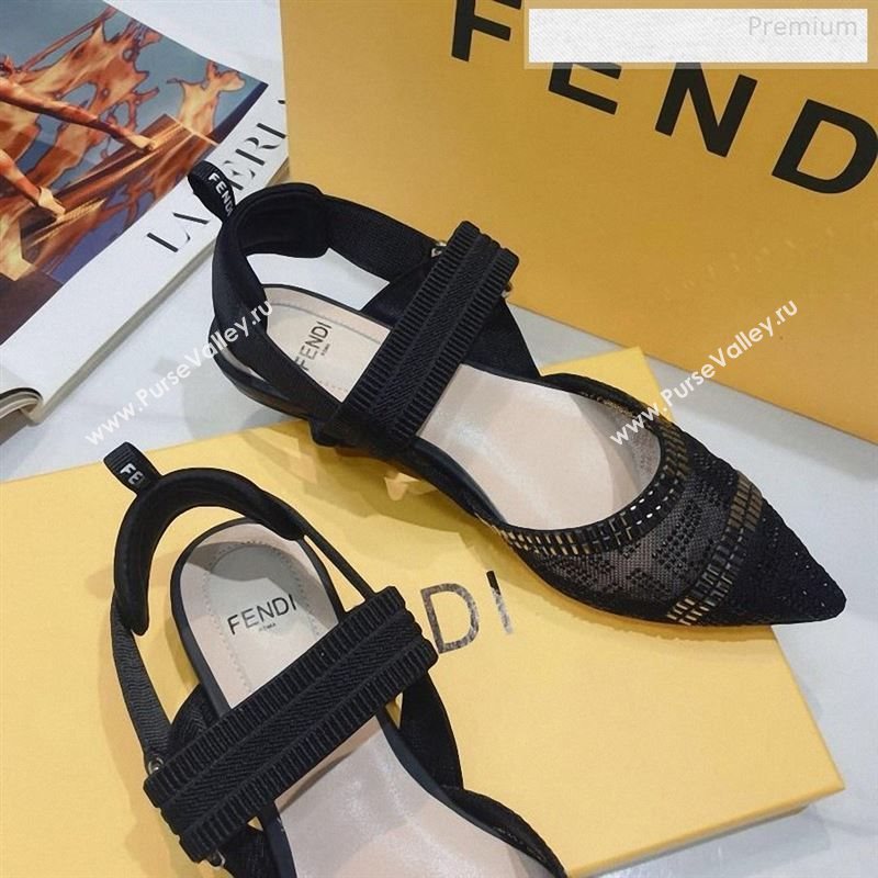 Fendi Colibrì Crystal Mesh Slingback Flat Shoe Black 2020 (DLY-9122615)