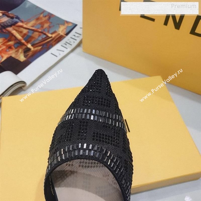 Fendi Colibrì Crystal Mesh Slingback Flat Shoe Black 2020 (DLY-9122615)