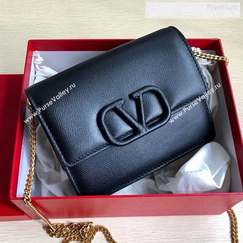 Valentino VLock Grained Calfskin Chain Shoulder Bag 0069 Black 2019 (JD-9122318)