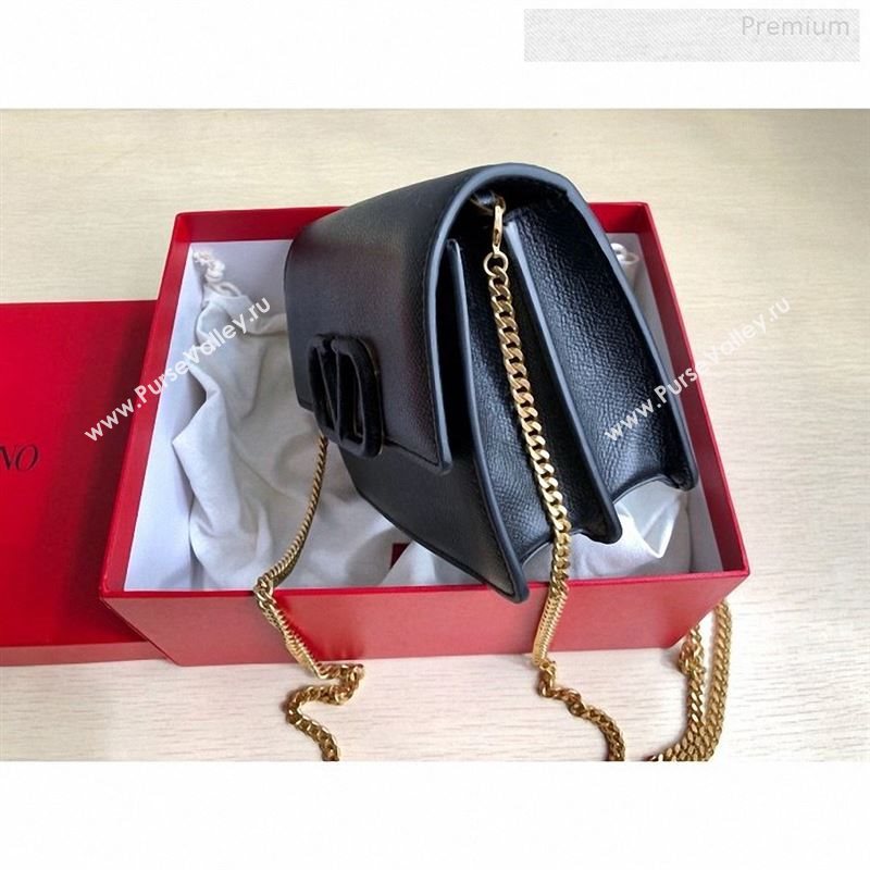 Valentino VLock Grained Calfskin Chain Shoulder Bag 0069 Black 2019 (JD-9122318)