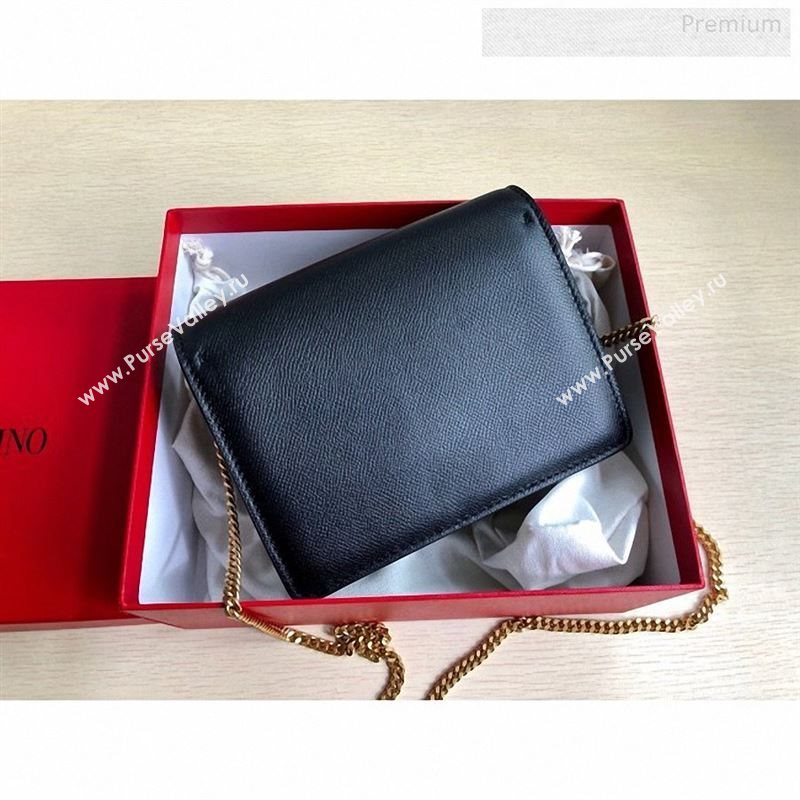 Valentino VLock Grained Calfskin Chain Shoulder Bag 0069 Black 2019 (JD-9122318)