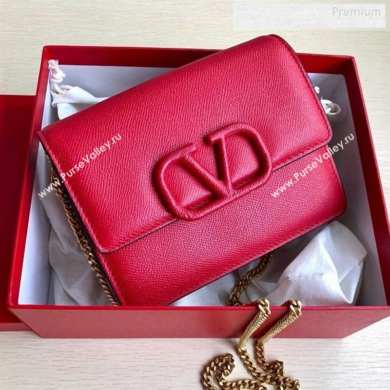 Valentino VLock Grained Calfskin Chain Shoulder Bag 0069 Red 2019 (JD-9122319)