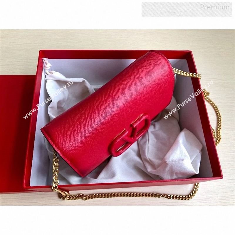 Valentino VLock Grained Calfskin Chain Shoulder Bag 0069 Red 2019 (JD-9122319)