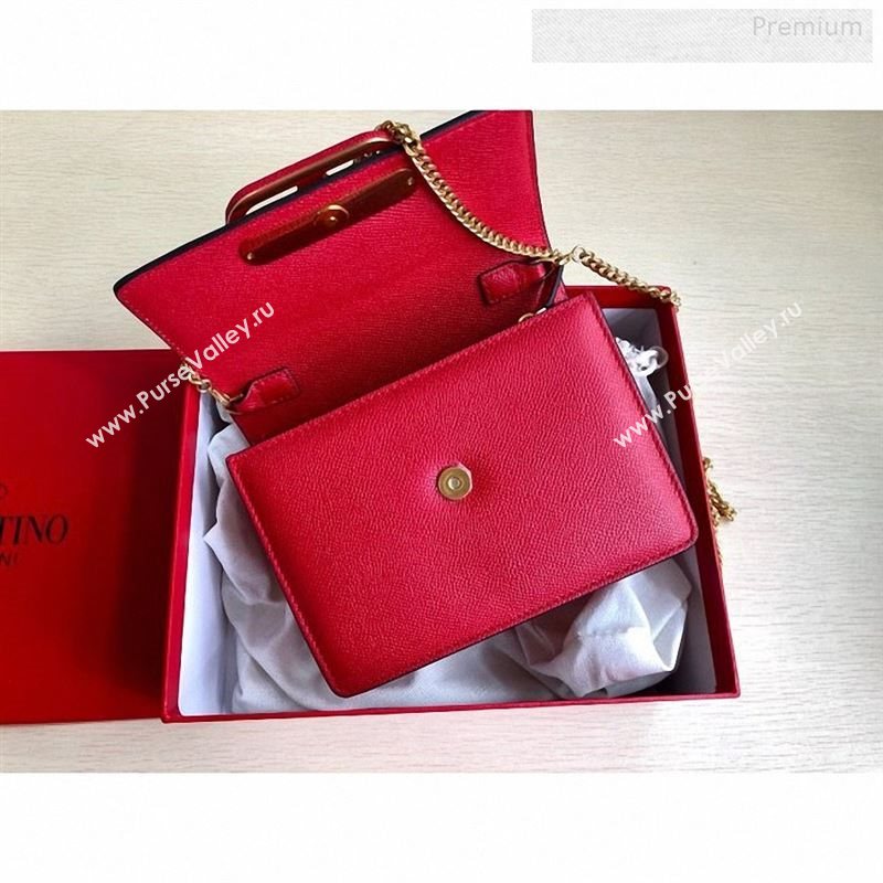 Valentino VLock Grained Calfskin Chain Shoulder Bag 0069 Red 2019 (JD-9122319)