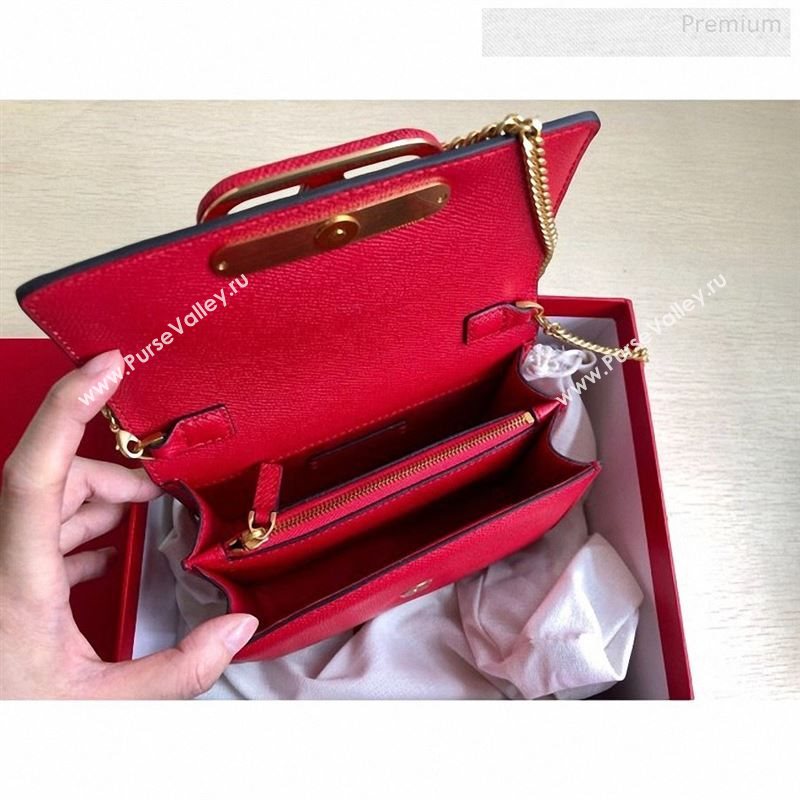 Valentino VLock Grained Calfskin Chain Shoulder Bag 0069 Red 2019 (JD-9122319)