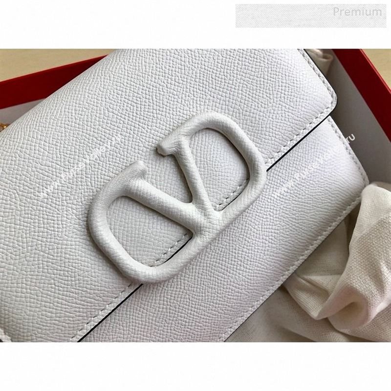 Valentino VLock Grained Calfskin Chain Shoulder Bag 0069 White 2019 (JD-9122317)