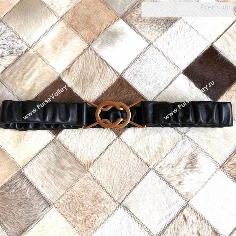 Bottega Veneta Lambskin Belt 40mm with Saddle Buckle Black 2019 (MS-9122329)