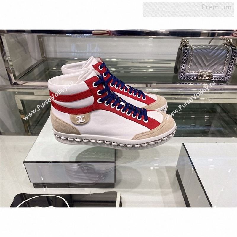 Chanel Lambskin Chain Leather High-top Sneakers G35600 White 2019 (XO-9122330)