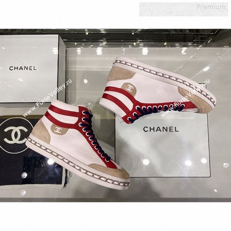 Chanel Lambskin Chain Leather High-top Sneakers G35600 White 2019 (XO-9122330)