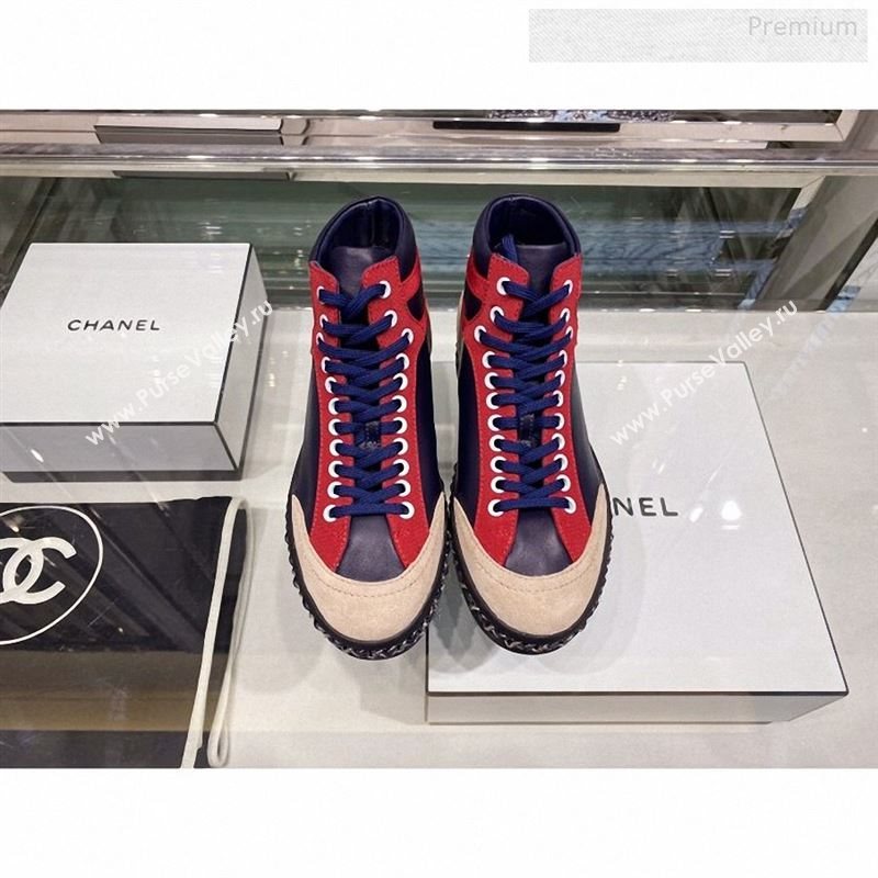 Chanel Lambskin Chain Leather High-top Sneakers G35600 Navy Blue 2019 (XO-9122331)