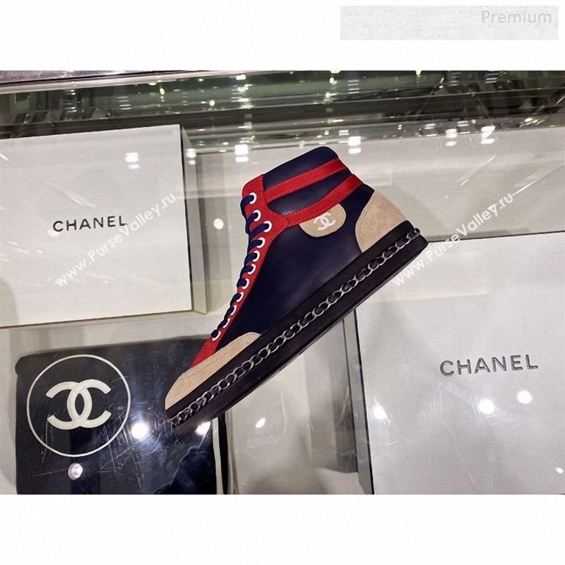 Chanel Lambskin Chain Leather High-top Sneakers G35600 Navy Blue 2019 (XO-9122331)