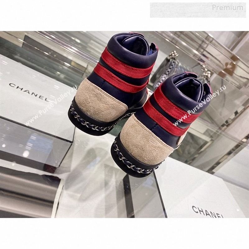 Chanel Lambskin Chain Leather High-top Sneakers G35600 Navy Blue 2019 (XO-9122331)