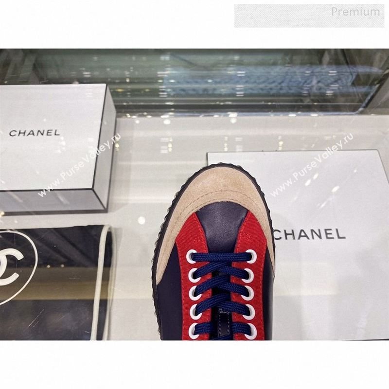 Chanel Lambskin Chain Leather High-top Sneakers G35600 Navy Blue 2019 (XO-9122331)