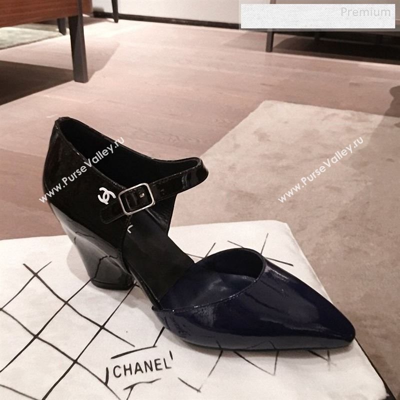 Chanel Patent Calfskin Mary Jane Pumps G35426 Black/Navy Blue 2020 (KL-9122333)